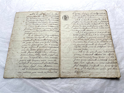 Mid 19th Century French Notarial Act from 1845, a handwritten marriage contract with elegant script and royal stamp.