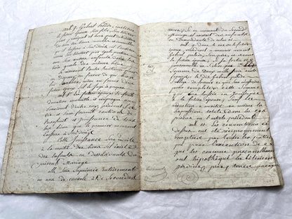 Mid 19th Century French Notarial Act from 1845, a handwritten marriage contract with elegant script and royal stamp.