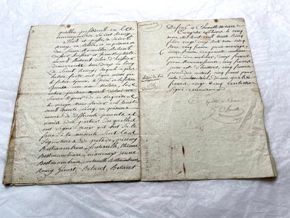 Mid 19th Century French Notarial Act from 1845, a handwritten marriage contract with elegant script and royal stamp.