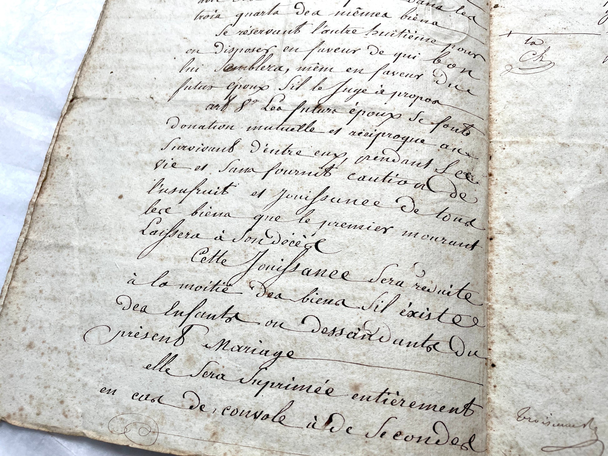 Mid 19th Century French Notarial Act from 1845, a handwritten marriage contract with elegant script and royal stamp.