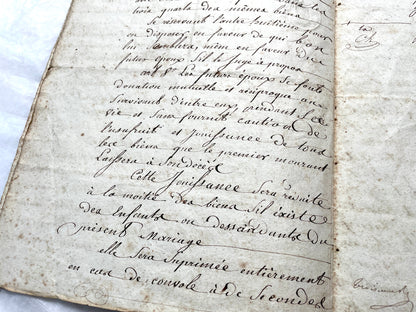 Mid 19th Century French Notarial Act from 1845, a handwritten marriage contract with elegant script and royal stamp.