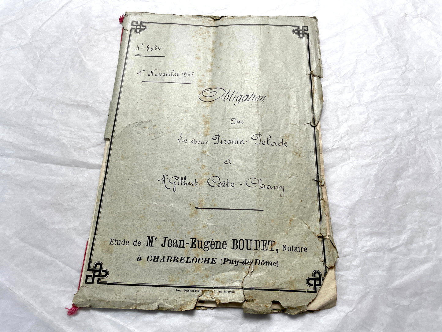 1900s French Notarial Act - Historical handwritten legal document with 'République Française' seal.