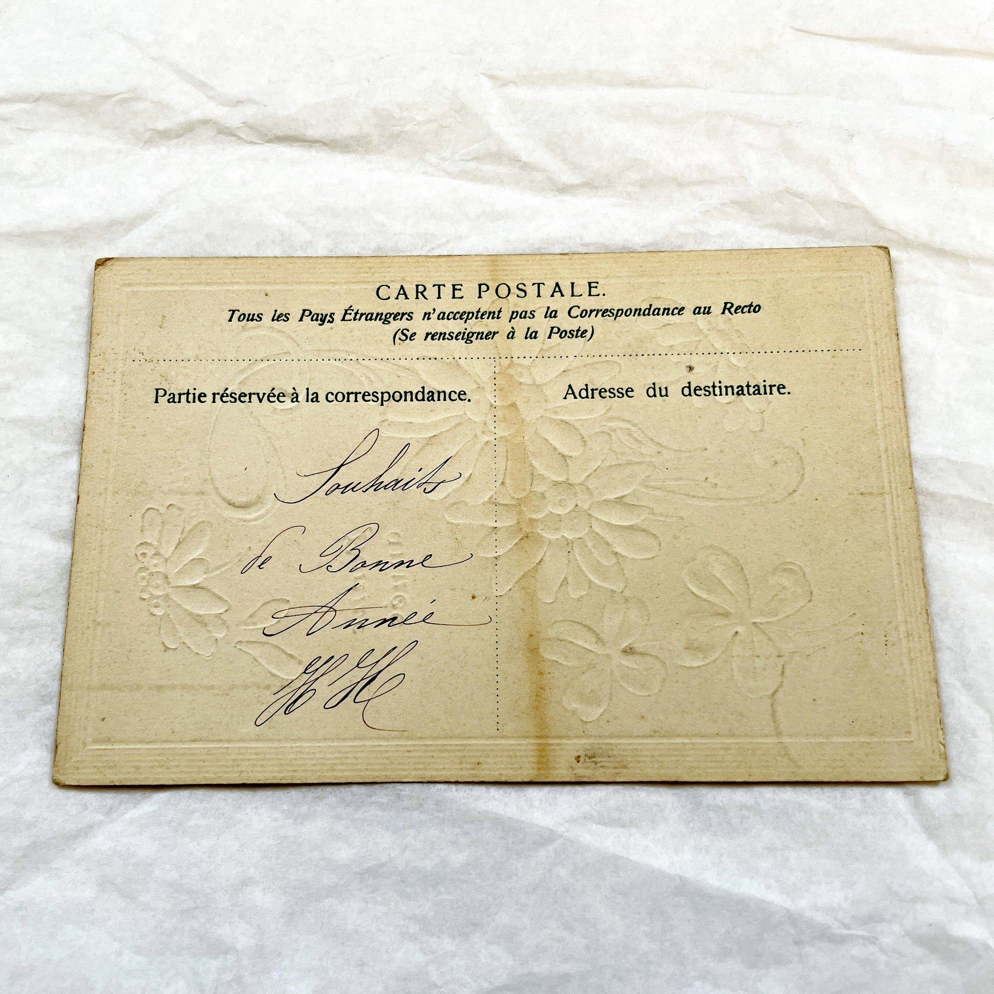 1900s - Antique French New Year Postcard - Gilded Art Nouveau Floral Design - Vintage 'Bonne Année' Happy New Year Card
