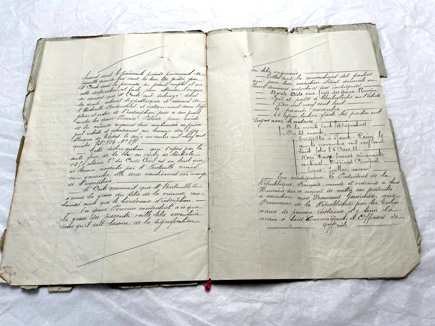 1900s French Notarial Act - Historical handwritten legal document with 'République Française' seal.