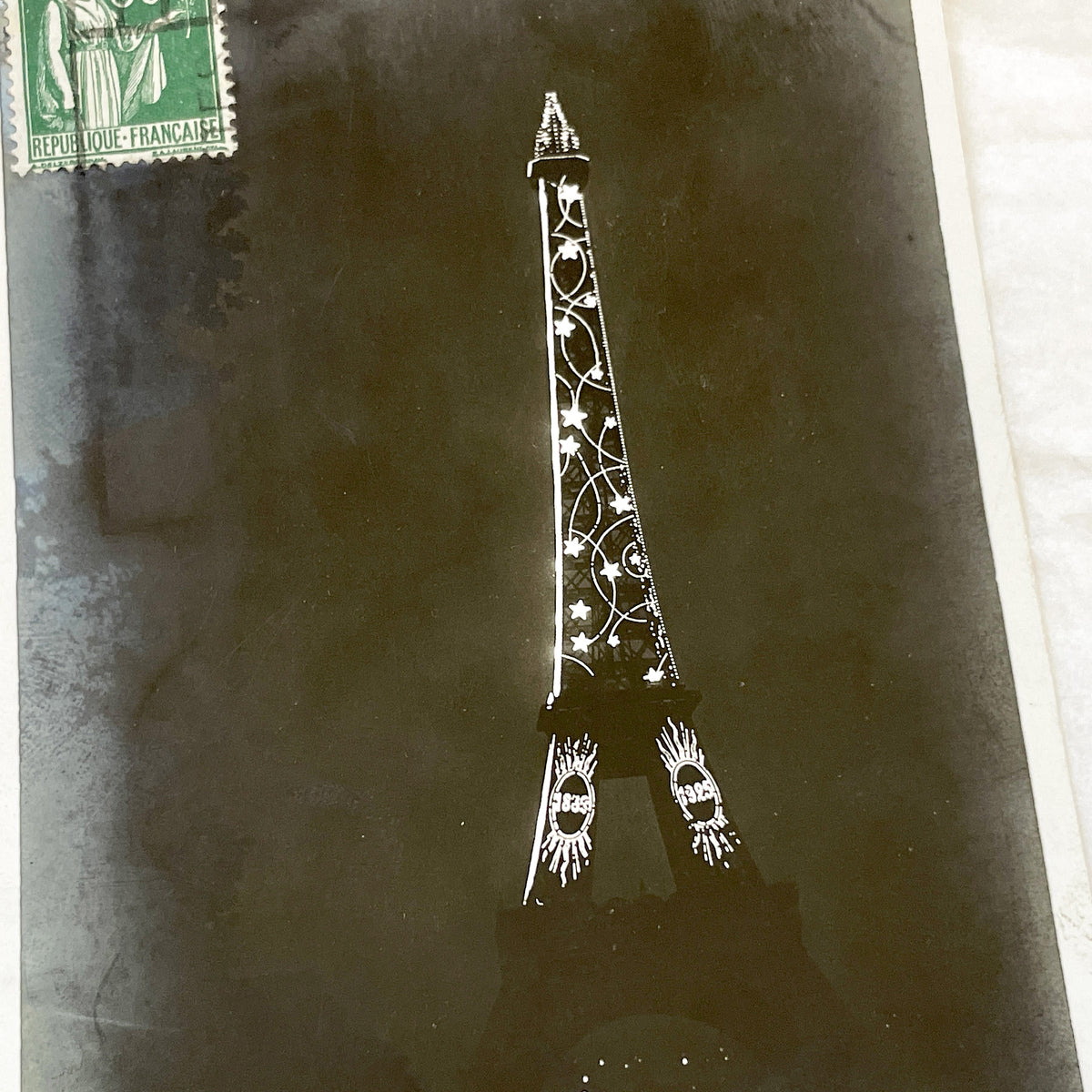 1920s - Vintage Paris Eiffel Tower Postcard - Illuminated Landmark Night View - French Architecture History Souvenir - Collectible