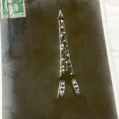 1920s - Vintage Paris Eiffel Tower Postcard - Illuminated Landmark Night View - French Architecture History Souvenir - Collectible