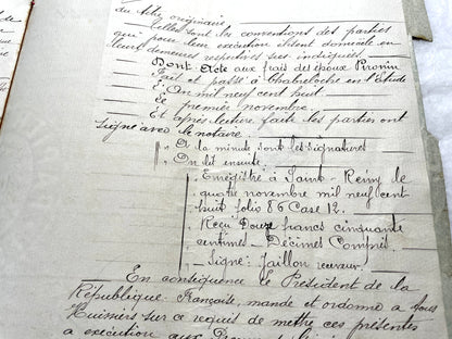 1900s French Notarial Act - Historical handwritten legal document with 'République Française' seal.