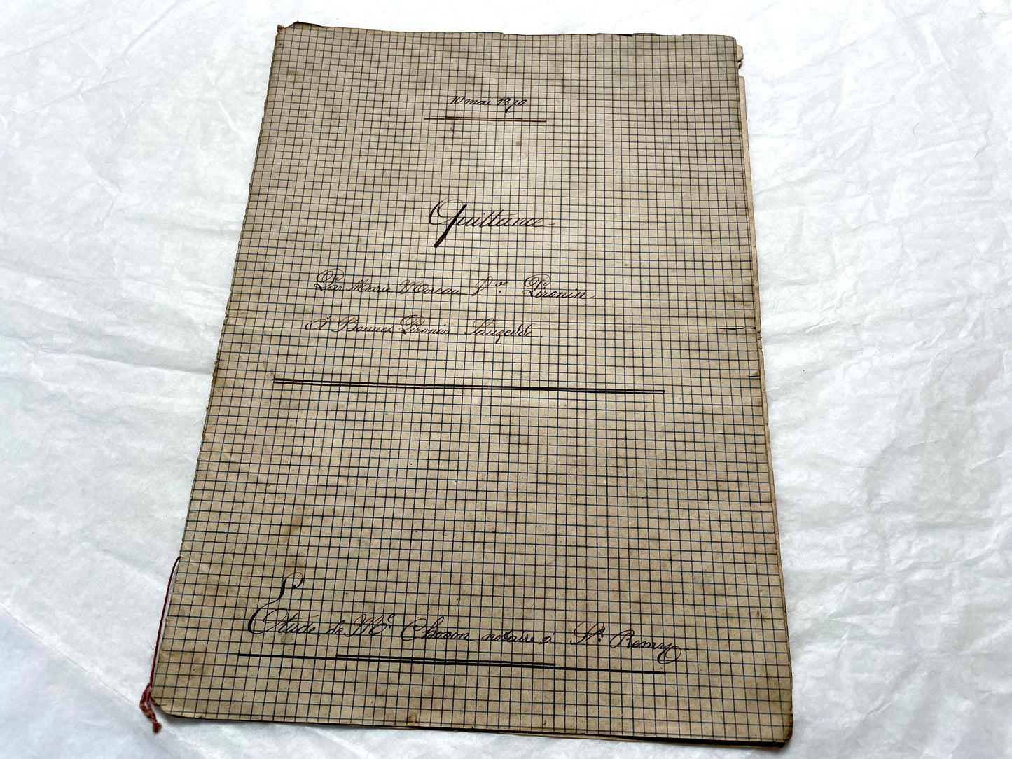 1870s French Notarial Act document with ornate handwritten script, Imperial stamp, and embossed seal.