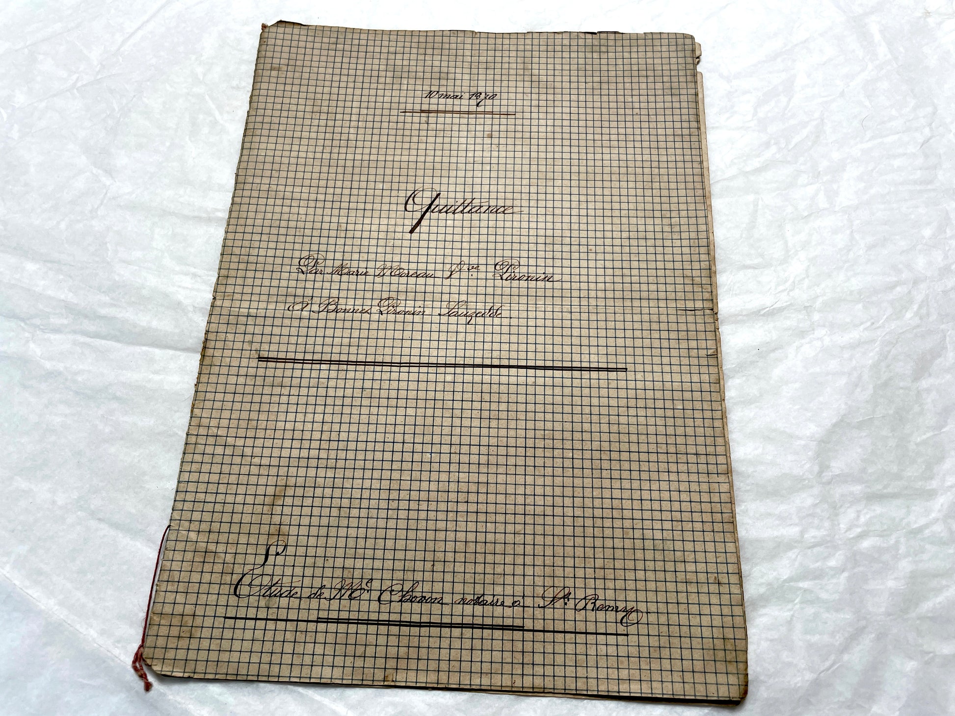 1870s French Notarial Act document with ornate handwritten script, Imperial stamp, and embossed seal.