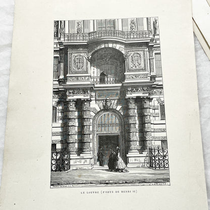 Late 19th - Detailed Engraving of Louvre Palace Henry II Gate Paris - Historic French Architecture Art Print - Girardet - Laplante