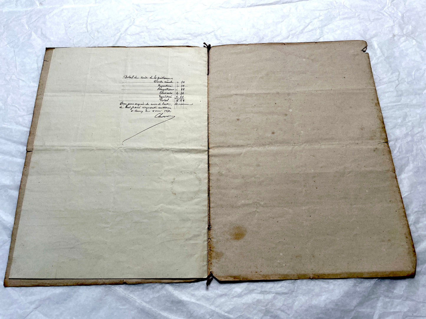 1870s French Notarial Act document with ornate handwritten script, Imperial stamp, and embossed seal.