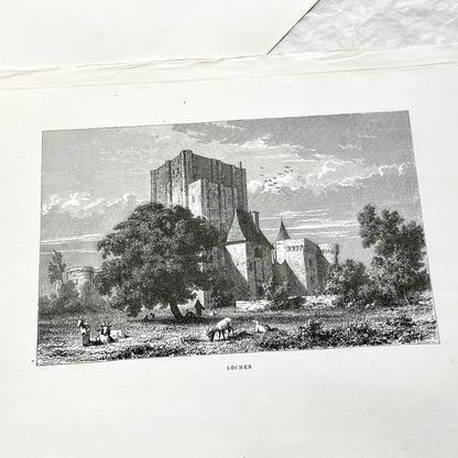 Late 19th - Historic Engraving of Loches Castle with Pastoral Scene - French Loire Valley Château Art - K. Girardet