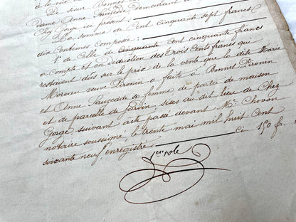 1870s French Notarial Act document with ornate handwritten script, Imperial stamp, and embossed seal.