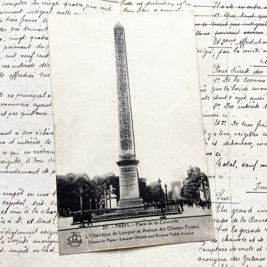1910s - Paris Place de la Concorde Luxor Obelisk Champs-Élysées - Vintage French Travel Souvenir Postcard - Historic City View