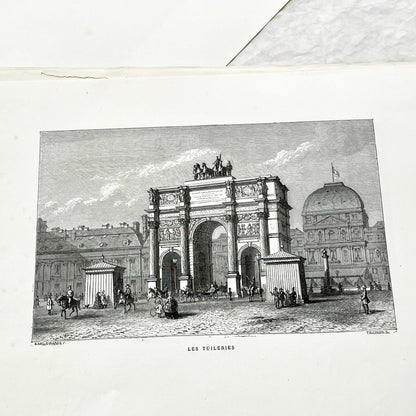 Late 19th - Parisian Arc de Triomphe du Carrousel Engraving - Historic Tuileries Garden Scene - Vintage French Architecture Art Print