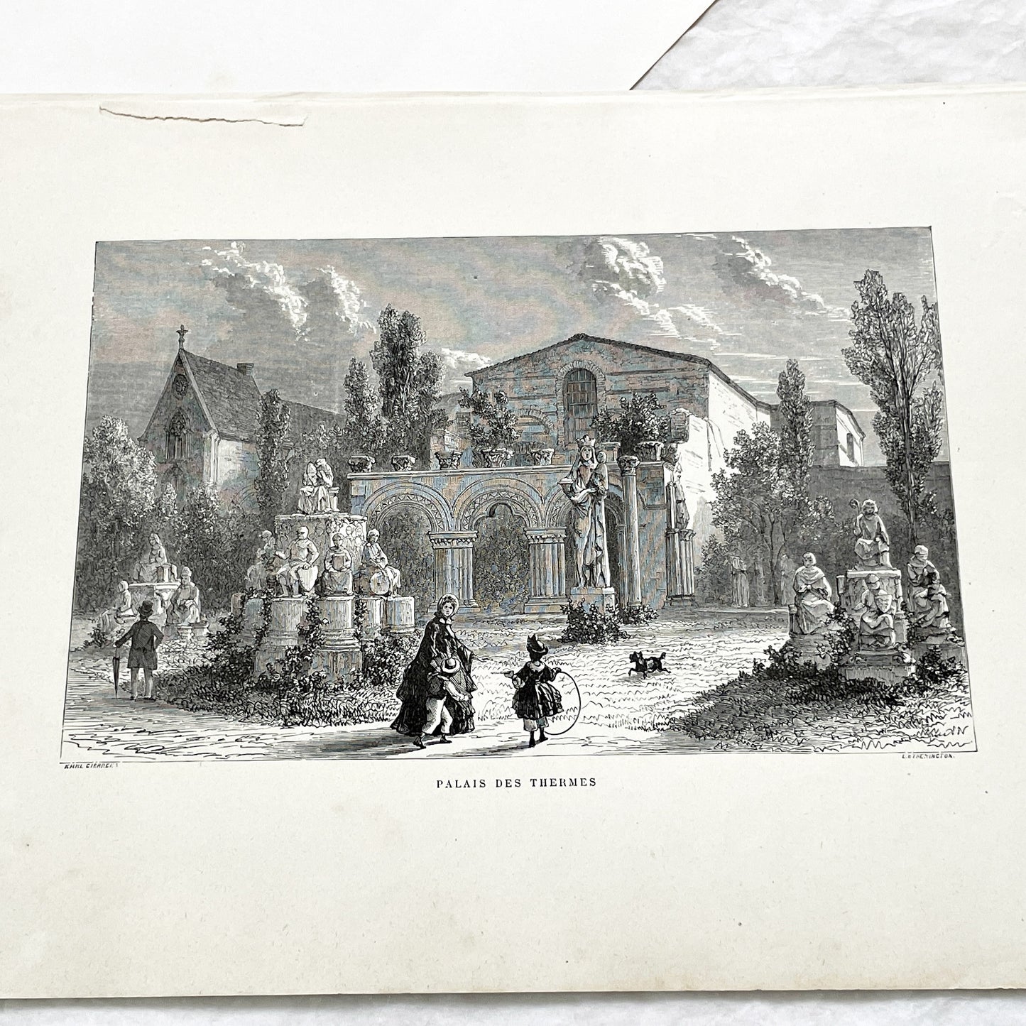 Late 19th - Palais des Thermes Engraving - Historic Parisian Landmark - French Architectural Art Print 