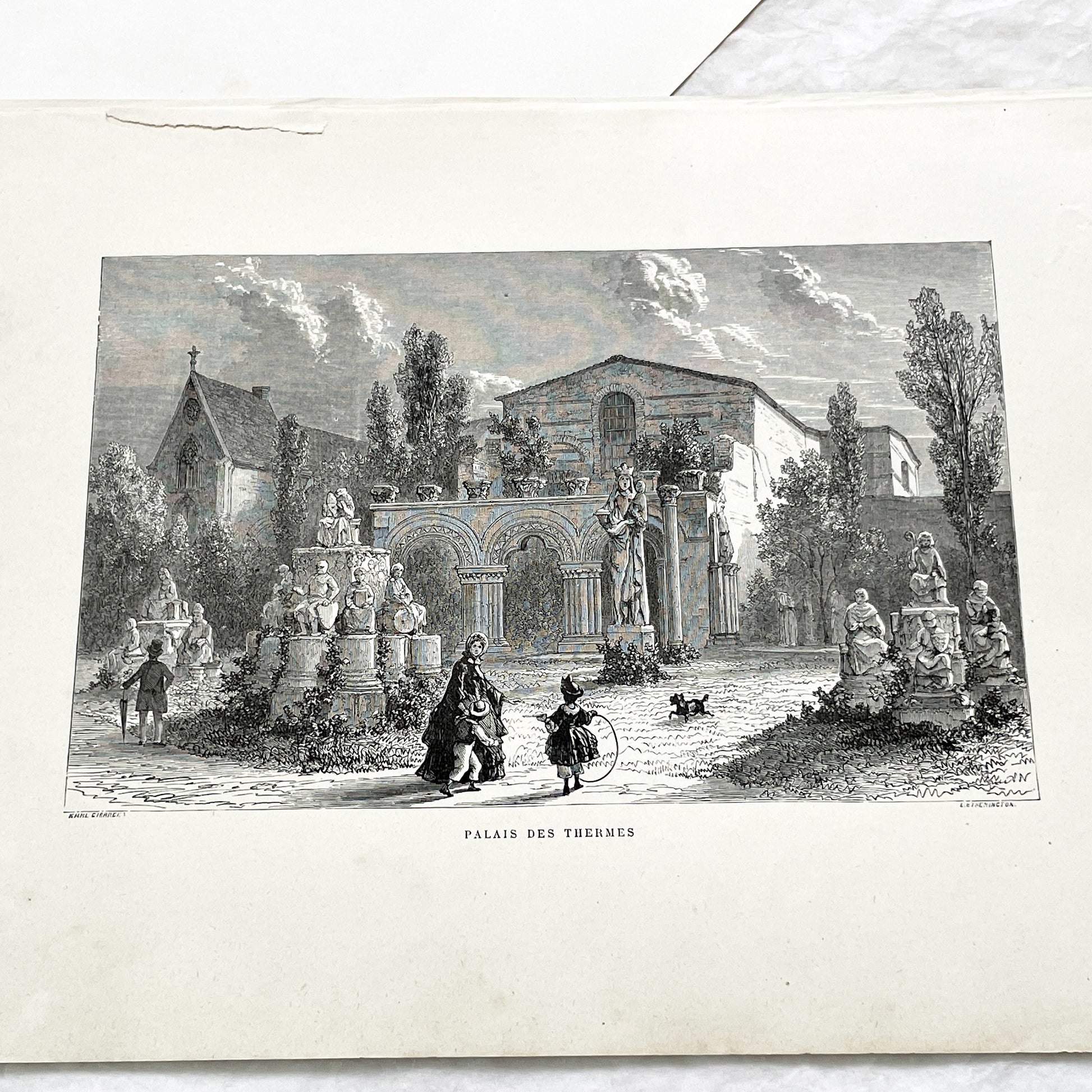 Late 19th - Palais des Thermes Engraving - Historic Parisian Landmark - French Architectural Art Print 