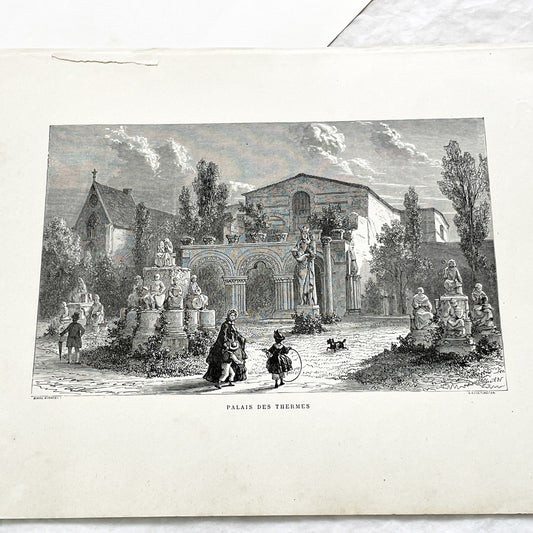 Late 19th - Palais des Thermes Engraving - Historic Parisian Landmark - French Architectural Art Print 