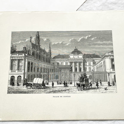 Late 19th - Historic Palais de Justice Engraving - Vintage Parisian Courthouse Architecture Print - French Cityscape Art Illustration