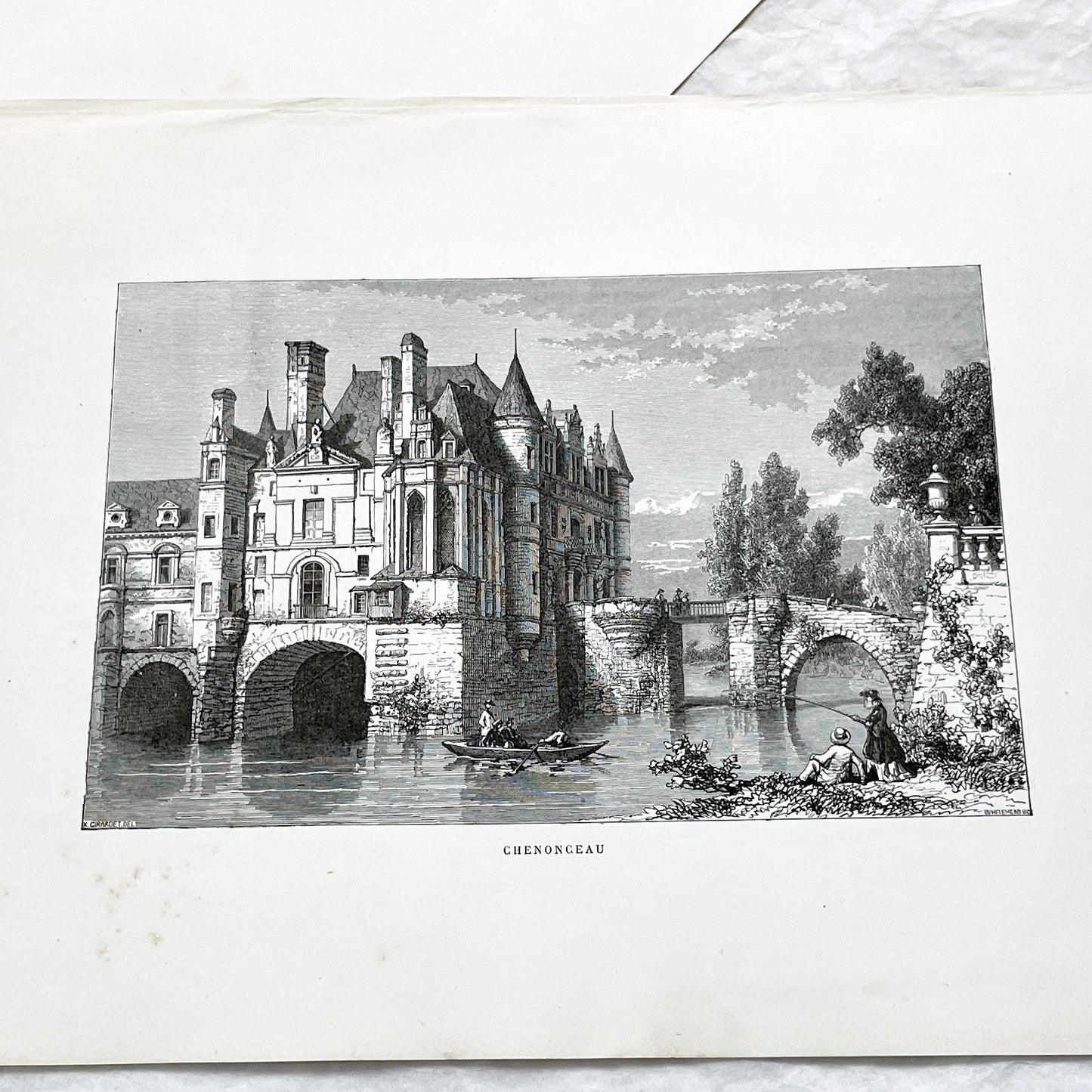 Late 19th - Detailed Vintage Engraving of Château de Chenonceau - French Renaissance Castle Architecture - Serene River Landscape Art Print