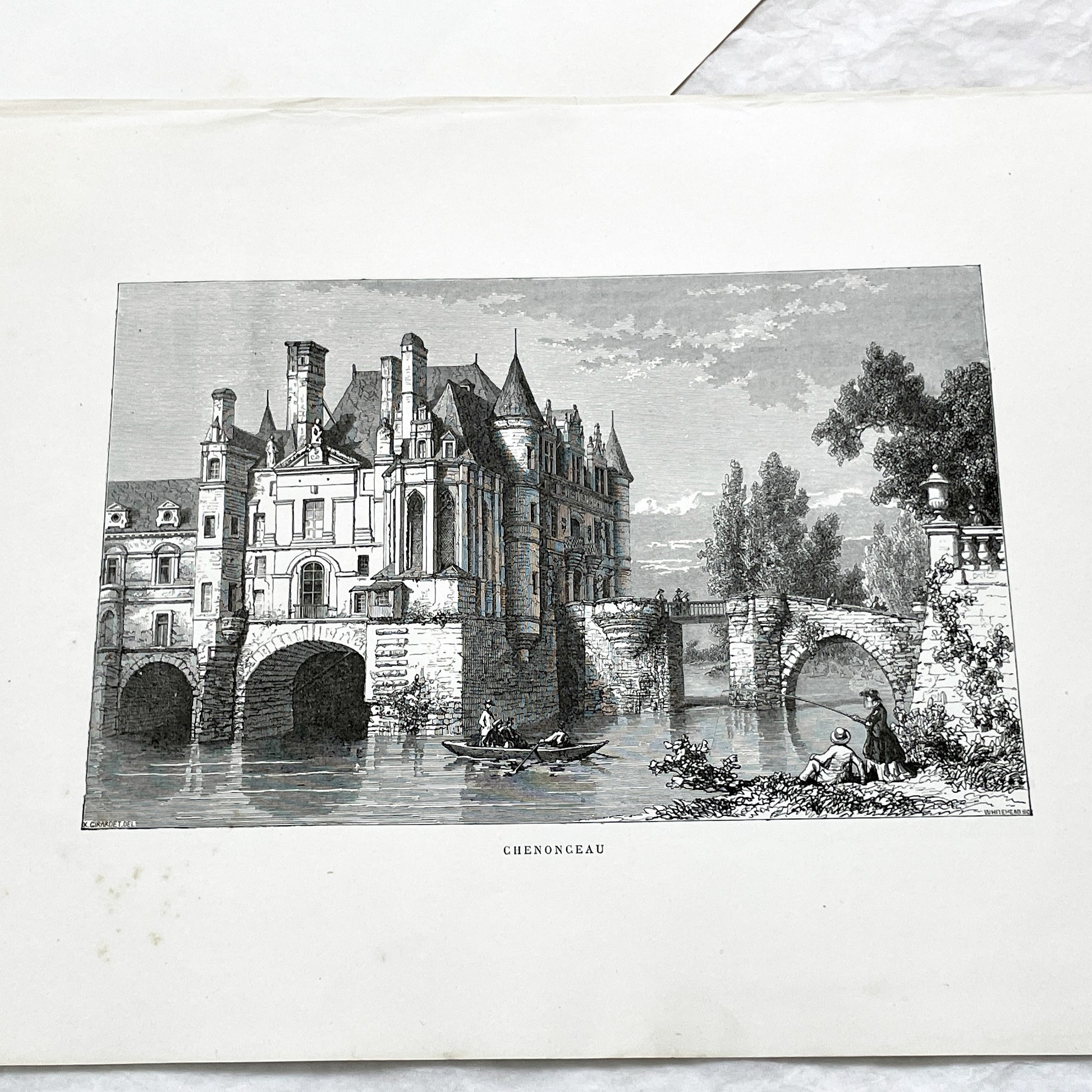 Late 19th - Detailed Vintage Engraving of Château de Chenonceau - French Renaissance Castle Architecture - Serene River Landscape Art Print