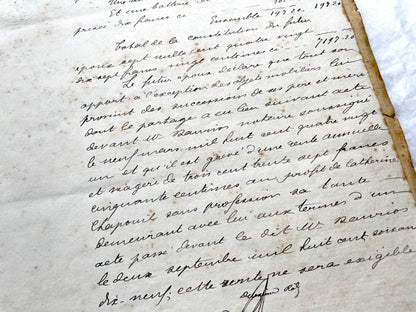 Late 19th Century French notarial marriage contract document from 1882, featuring ornate handwritten script and an official s