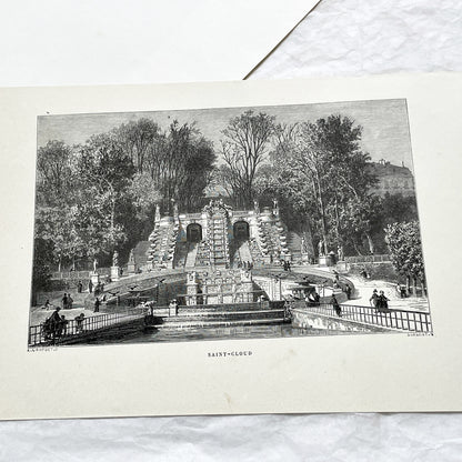 Late 19th - Detailed Engraving of Grand Cascade at Saint-Cloud - Vintage French Landscape Print by Sargent and Girardet - Parisian Garden