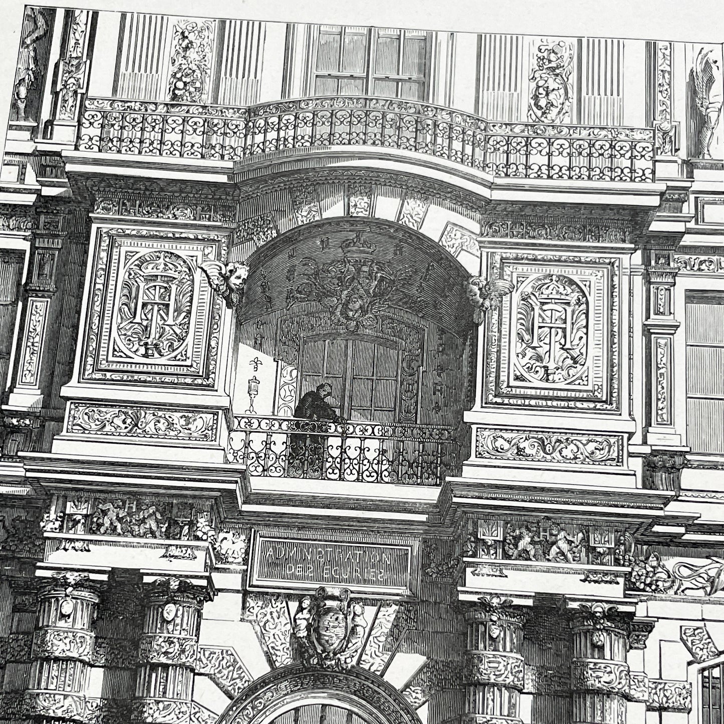 Late 19th - Detailed Engraving of Louvre Palace Henry II Gate Paris - Historic French Architecture Art Print - Girardet - Laplante