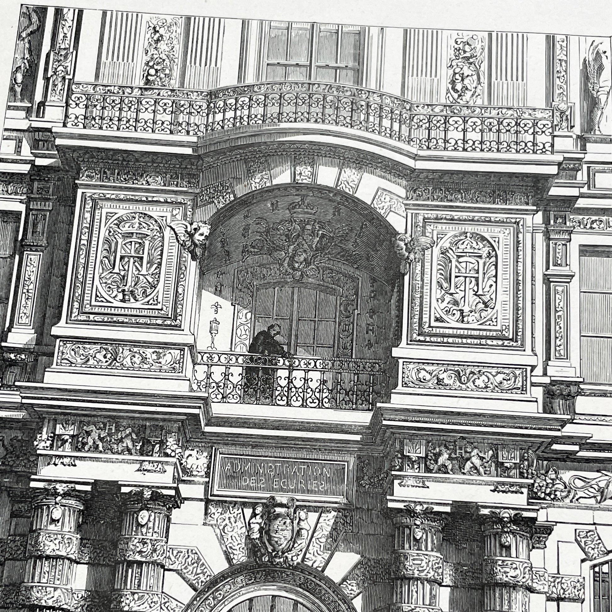 Late 19th - Detailed Engraving of Louvre Palace Henry II Gate Paris - Historic French Architecture Art Print - Girardet - Laplante