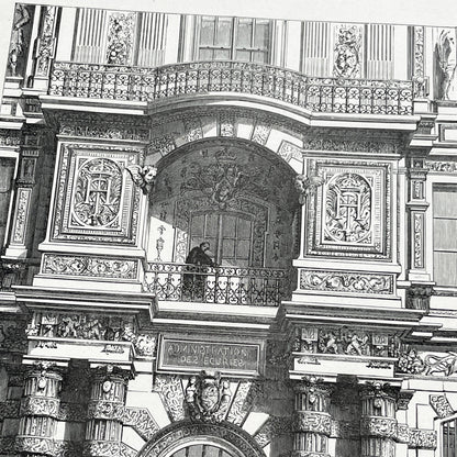 Late 19th - Detailed Engraving of Louvre Palace Henry II Gate Paris - Historic French Architecture Art Print - Girardet - Laplante