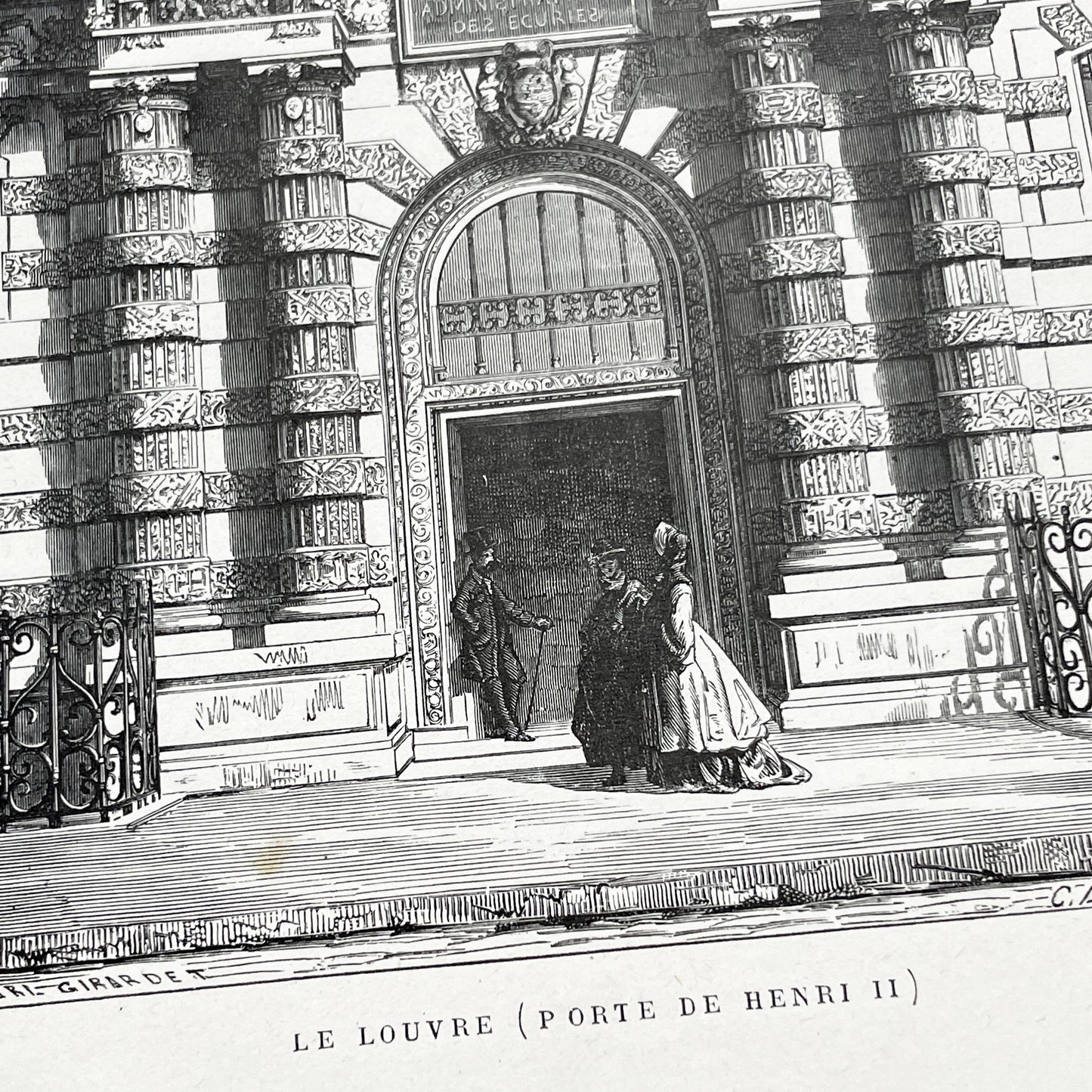 Late 19th - Detailed Engraving of Louvre Palace Henry II Gate Paris - Historic French Architecture Art Print - Girardet - Laplante