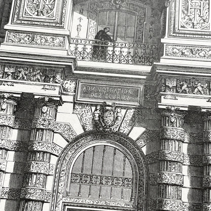 Late 19th - Detailed Engraving of Louvre Palace Henry II Gate Paris - Historic French Architecture Art Print - Girardet - Laplante