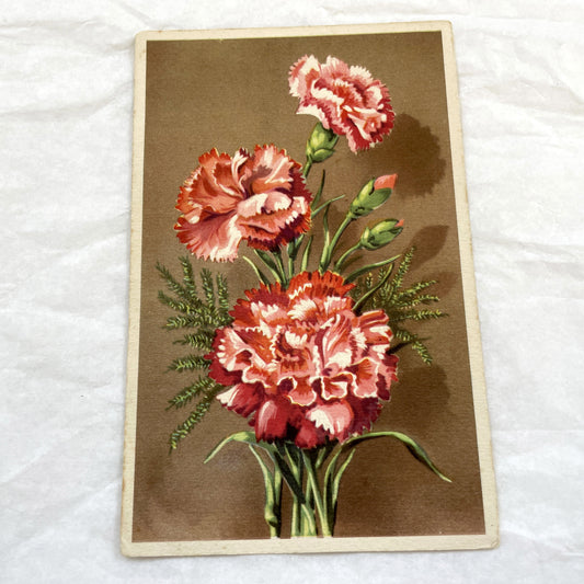 1900s - Antique Floral Postcard - Vibrant Red Carnation Bouquet - Vintage Flower Art Collectible - Edwardian Era Ephemera Decor
