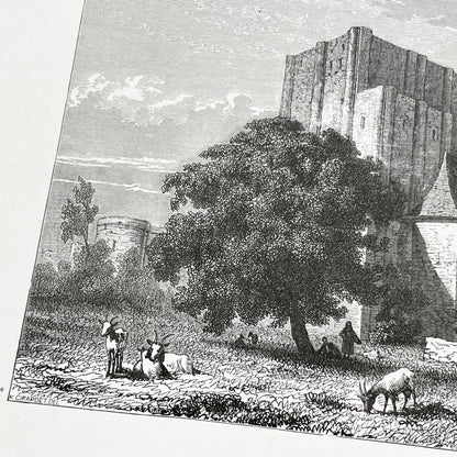 Late 19th - Historic Engraving of Loches Castle with Pastoral Scene - French Loire Valley Château Art - K. Girardet