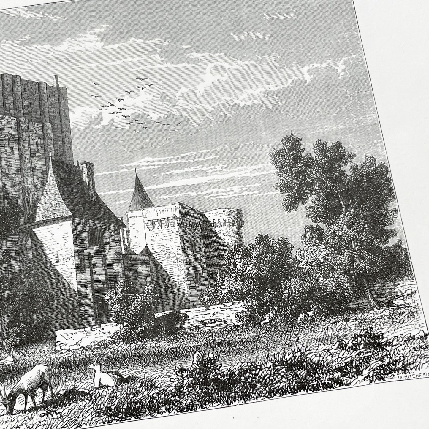Late 19th - Historic Engraving of Loches Castle with Pastoral Scene - French Loire Valley Château Art - K. Girardet