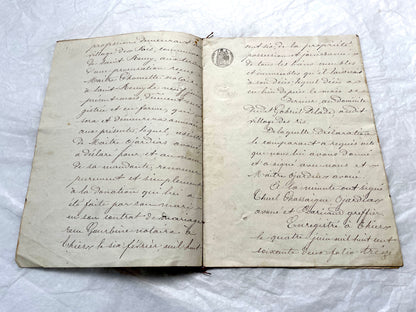 Mid 19th Century French Notarial Act from 1862, featuring handwritten script, official court seals, and red string binding.