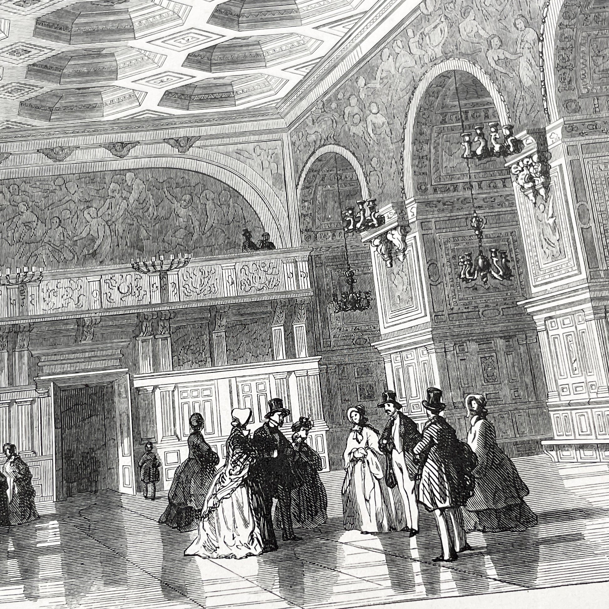 Late 19th - Detailed Engraving of Fontainebleau Salle de Henri II Grand Hall - Historic French Palace Interior View Art Print