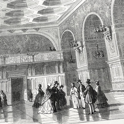 Late 19th - Detailed Engraving of Fontainebleau Salle de Henri II Grand Hall - Historic French Palace Interior View Art Print