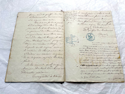 Mid 19th Century French Notarial Act from 1862, featuring handwritten script, official court seals, and red string binding.