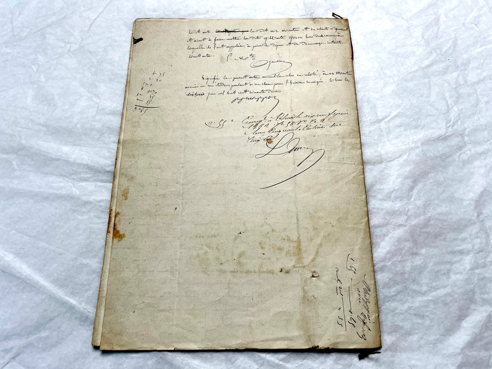 Mid 19th Century French Notarial Act from 1862, featuring handwritten script, official court seals, and red string binding.