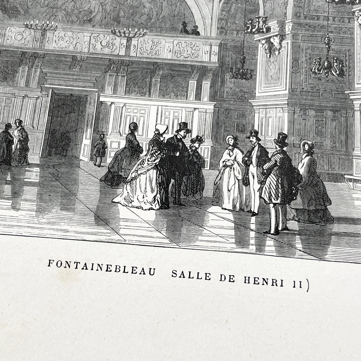 Late 19th - Detailed Engraving of Fontainebleau Salle de Henri II Grand Hall - Historic French Palace Interior View Art Print