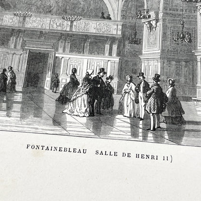 Late 19th - Detailed Engraving of Fontainebleau Salle de Henri II Grand Hall - Historic French Palace Interior View Art Print