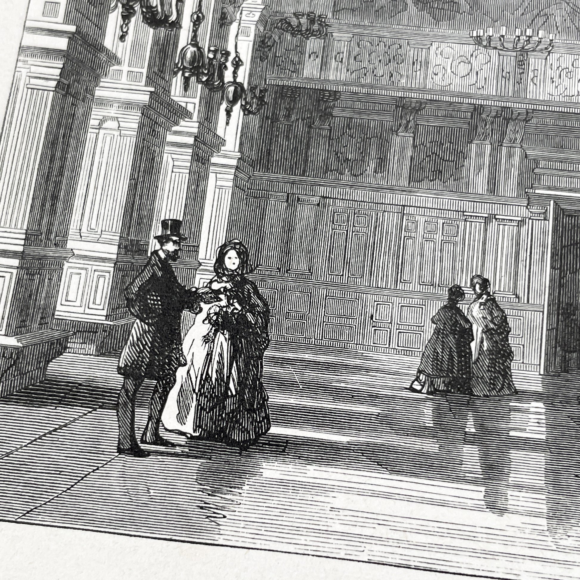 Late 19th - Detailed Engraving of Fontainebleau Salle de Henri II Grand Hall - Historic French Palace Interior View Art Print