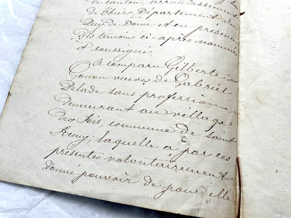 Mid 19th Century French Notarial Act from 1862, featuring handwritten script, official court seals, and red string binding.