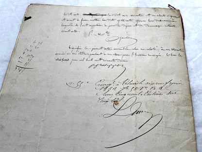 Mid 19th Century French Notarial Act from 1862, featuring handwritten script, official court seals, and red string binding.