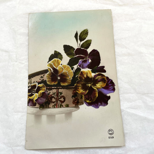 1920s - Antique French Pansies Postcard - Vibrant Floral Art Deco - Vintage Botanical Collectible - Paris Ephemera Decor