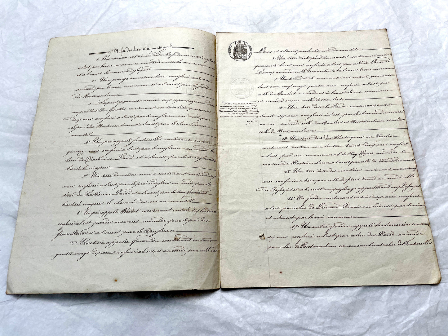 Mid 19th Century French Notarial Act from 1856 with elegant handwritten text and clear imperial stamp.
