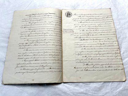 Mid 19th Century French Notarial Act from 1856 with elegant handwritten text and clear imperial stamp.