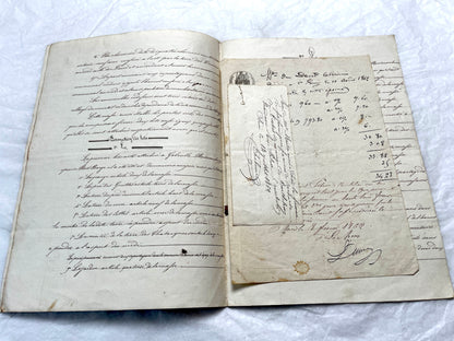 Mid 19th Century French Notarial Act from 1856 with elegant handwritten text and clear imperial stamp.