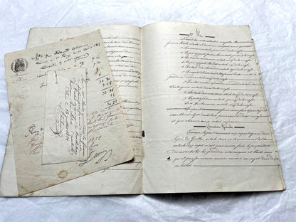 Mid 19th Century French Notarial Act from 1856 with elegant handwritten text and clear imperial stamp.